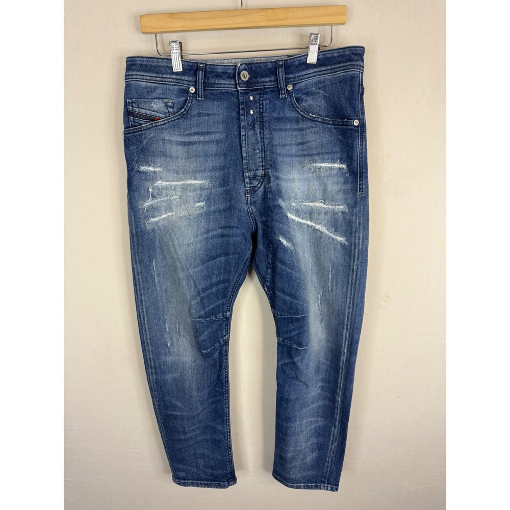 Diesel Narrot Regular Carrot Jeans Blue Distressed Stretch Made in Italy 32x26
